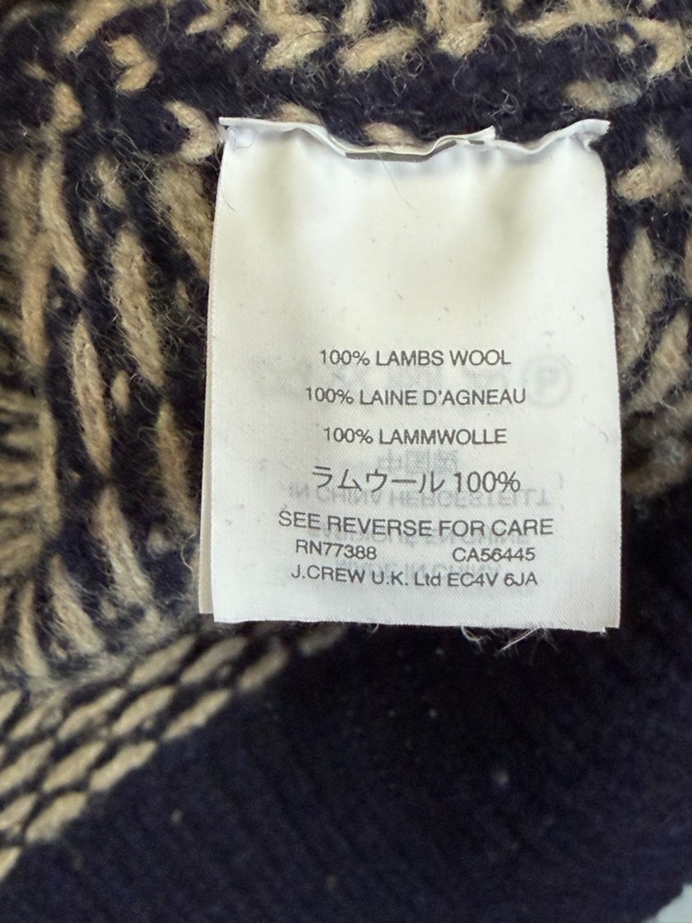 Rare J. Crew Navy and White Fair Isle Crewneck Hoodie Sweater 100% Wool - Picture 4 of 6
